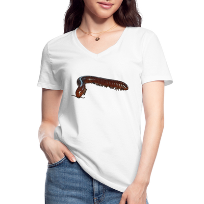 Frauen-T-Shirt mit V-Ausschnitt Ophistreptus guineensis - weiß