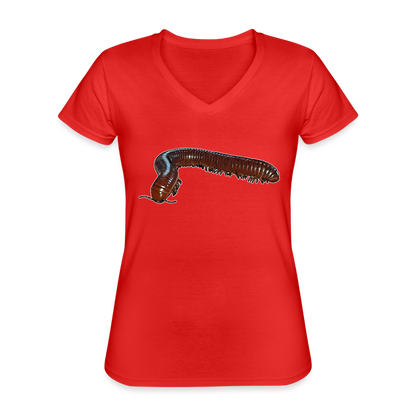 Frauen-T-Shirt mit V-Ausschnitt Ophistreptus guineensis - Rot