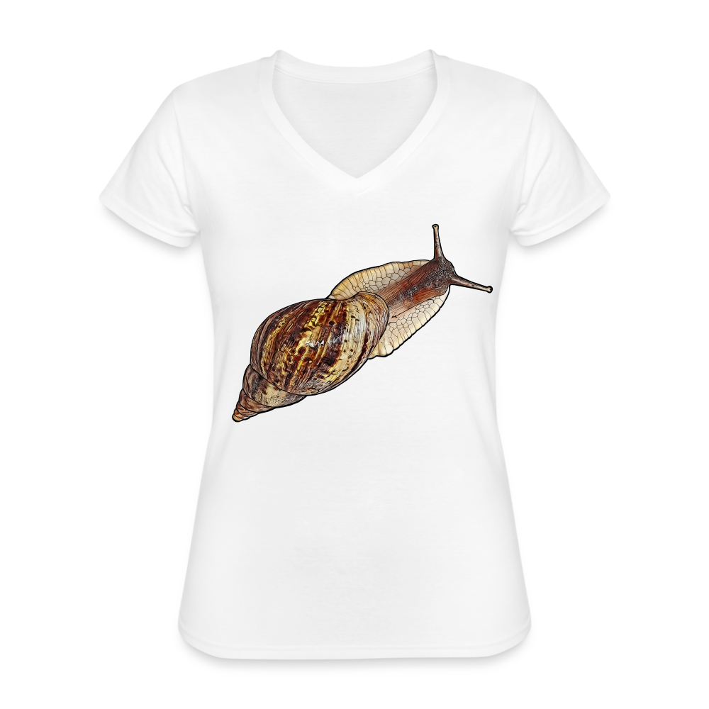 Frauen-T-Shirt mit V-Ausschnitt Achatina reticulata wildfarben - weiß