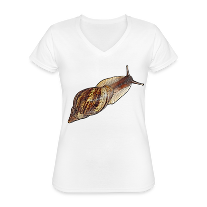 Frauen-T-Shirt mit V-Ausschnitt Achatina reticulata wildfarben - weiß