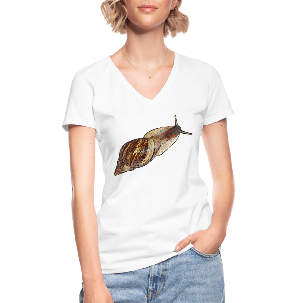 Frauen-T-Shirt mit V-Ausschnitt Achatina reticulata wildfarben - weiß