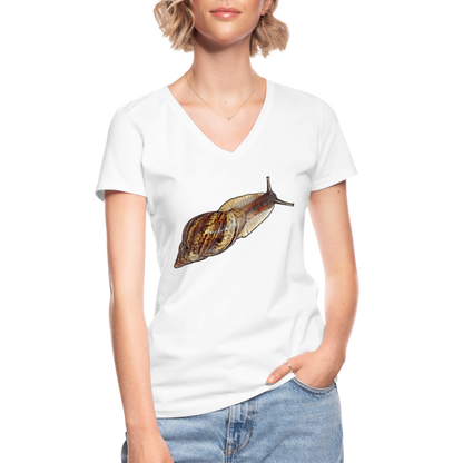 Frauen-T-Shirt mit V-Ausschnitt Achatina reticulata wildfarben - weiß