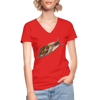 Frauen-T-Shirt mit V-Ausschnitt Achatina reticulata wildfarben - Rot