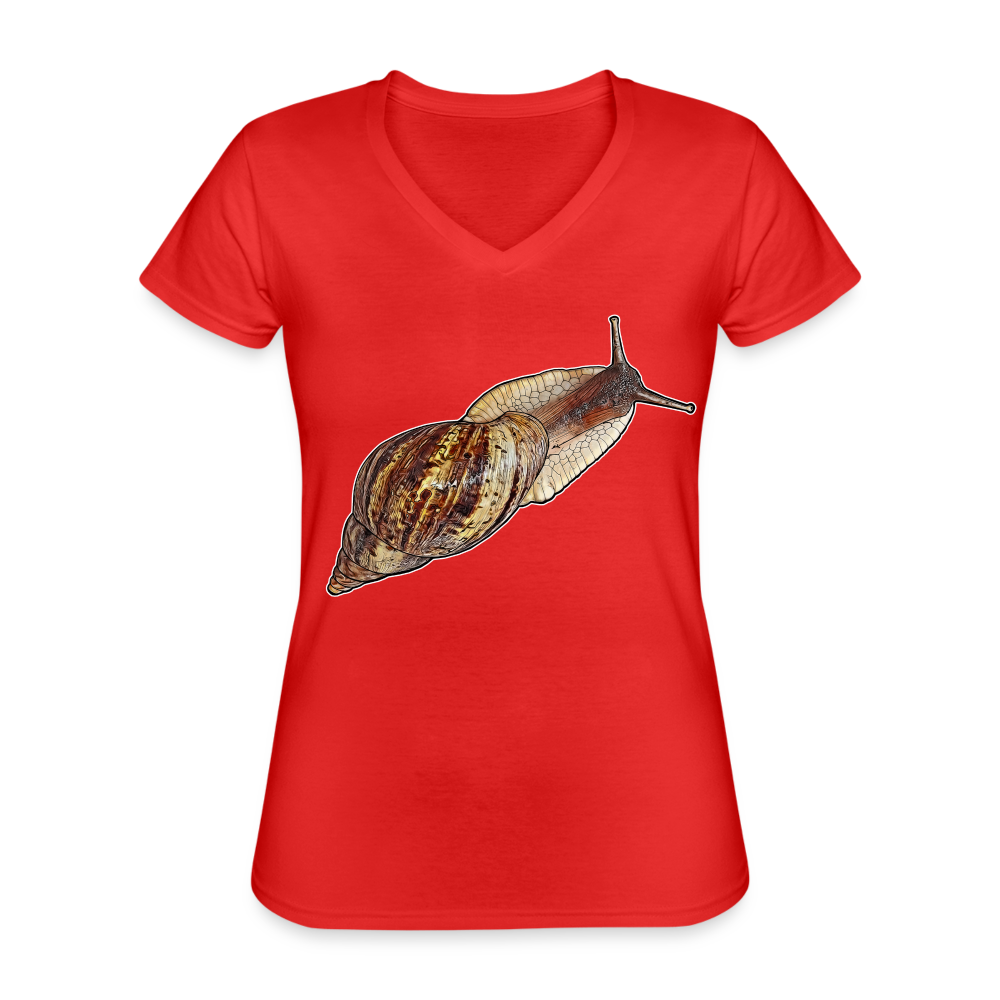 Frauen-T-Shirt mit V-Ausschnitt Achatina reticulata wildfarben - Rot