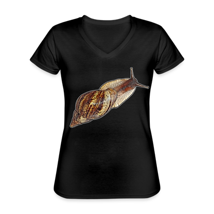 Frauen-T-Shirt mit V-Ausschnitt Achatina reticulata wildfarben - Schwarz
