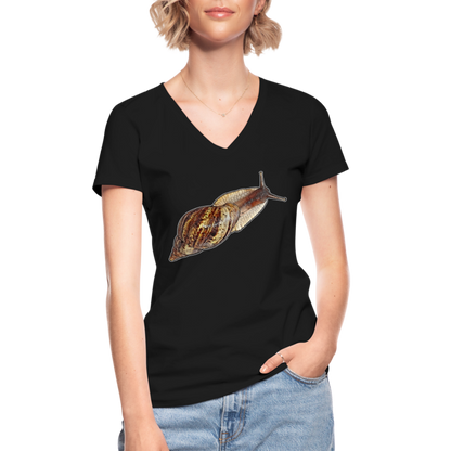 Frauen-T-Shirt mit V-Ausschnitt Achatina reticulata wildfarben - Schwarz