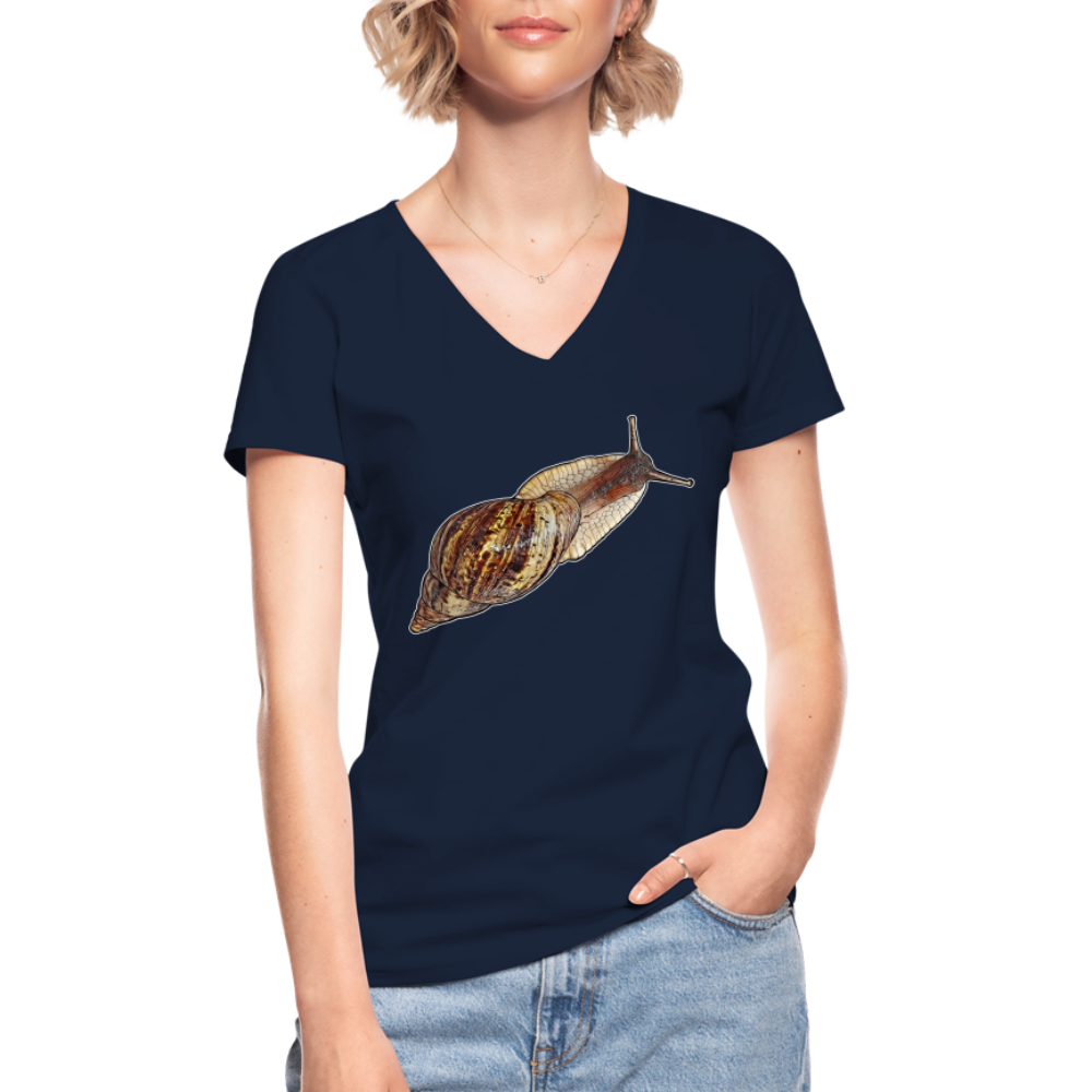 Frauen-T-Shirt mit V-Ausschnitt Achatina reticulata wildfarben - Navy