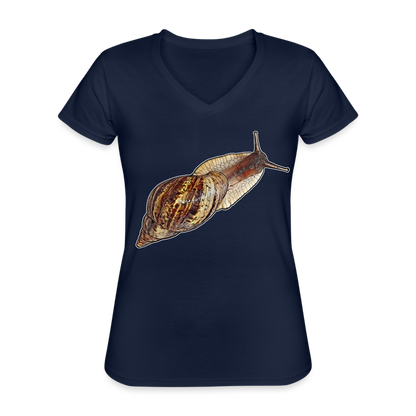 Frauen-T-Shirt mit V-Ausschnitt Achatina reticulata wildfarben - Navy