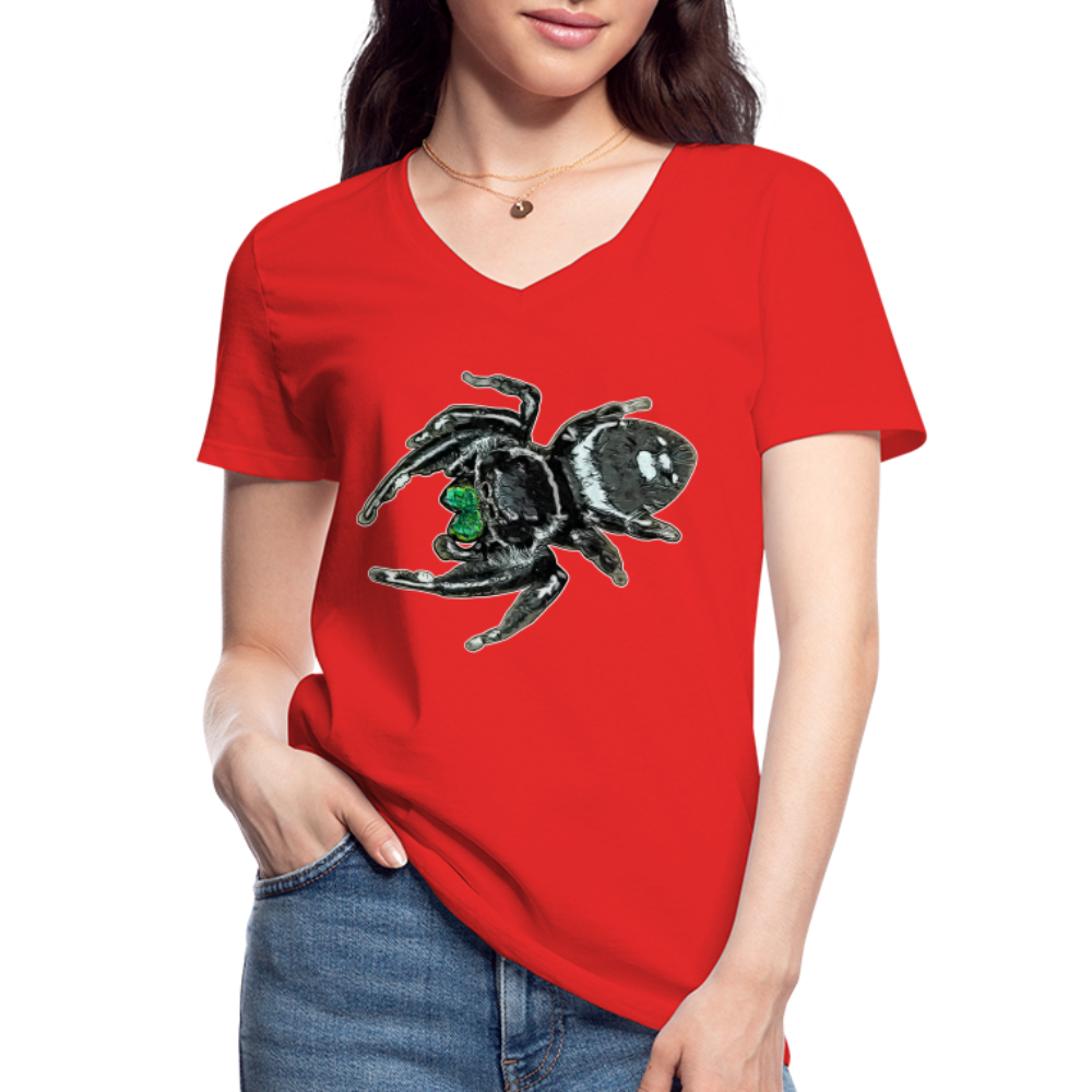 Frauen-T-Shirt mit V-Ausschnitt Phidippus regius White Bahamas male - Rot