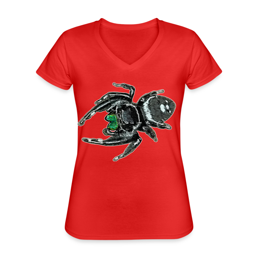 Frauen-T-Shirt mit V-Ausschnitt Phidippus regius White Bahamas male - Rot