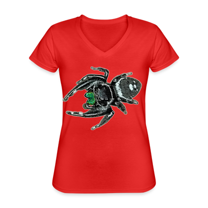 Frauen-T-Shirt mit V-Ausschnitt Phidippus regius White Bahamas male - Rot