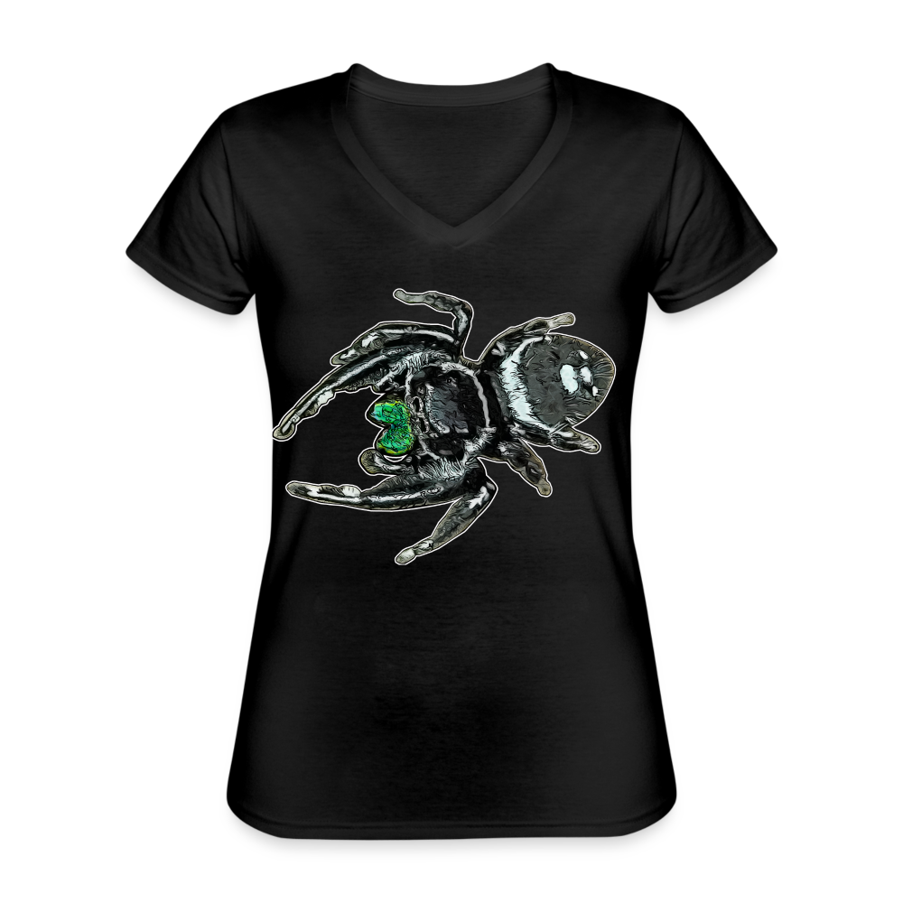 Frauen-T-Shirt mit V-Ausschnitt Phidippus regius White Bahamas male - Schwarz