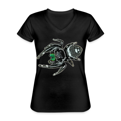 Frauen-T-Shirt mit V-Ausschnitt Phidippus regius White Bahamas male - Schwarz