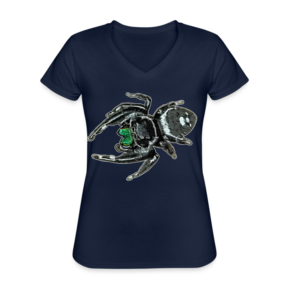 Frauen-T-Shirt mit V-Ausschnitt Phidippus regius White Bahamas male - Navy