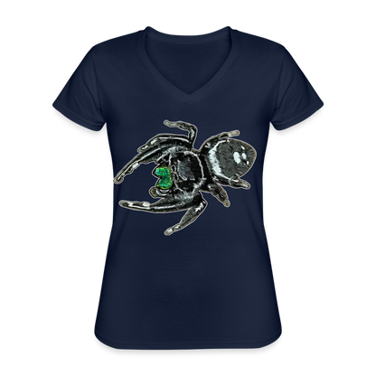 Frauen-T-Shirt mit V-Ausschnitt Phidippus regius White Bahamas male - Navy