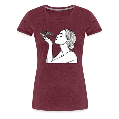 Frauen Basic T-Shirt Spinnenliebe Skizze - Bordeauxrot meliert