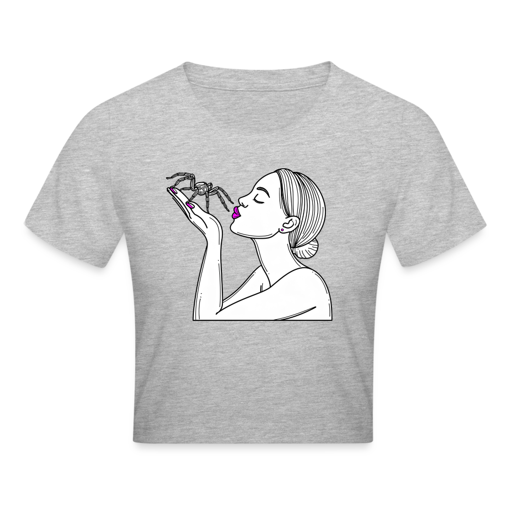Crop T-Shirt Spinnenliebe Skizze - Grau meliert