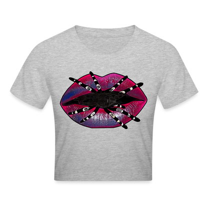 Crop T-Shirt Tarantula Lips - Grau meliert