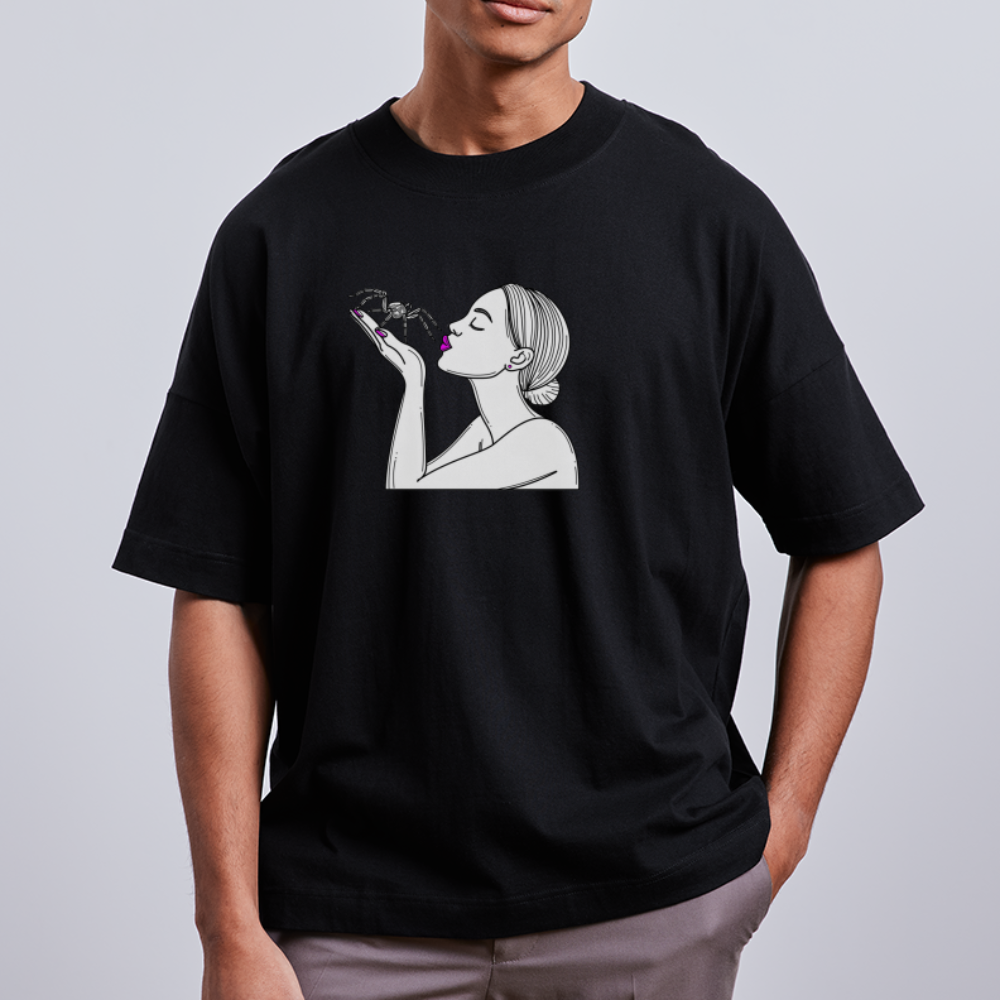 Unisex Stanley & Stella Oversize Bio T-Shirt Spinnenliebe Skizze - Schwarz