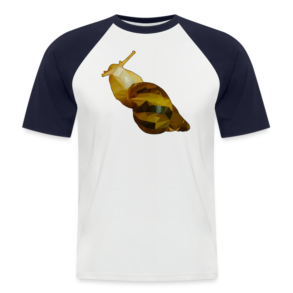 Männer Baseball T-Shirt Achatina reticulata Low Poly - white/navy